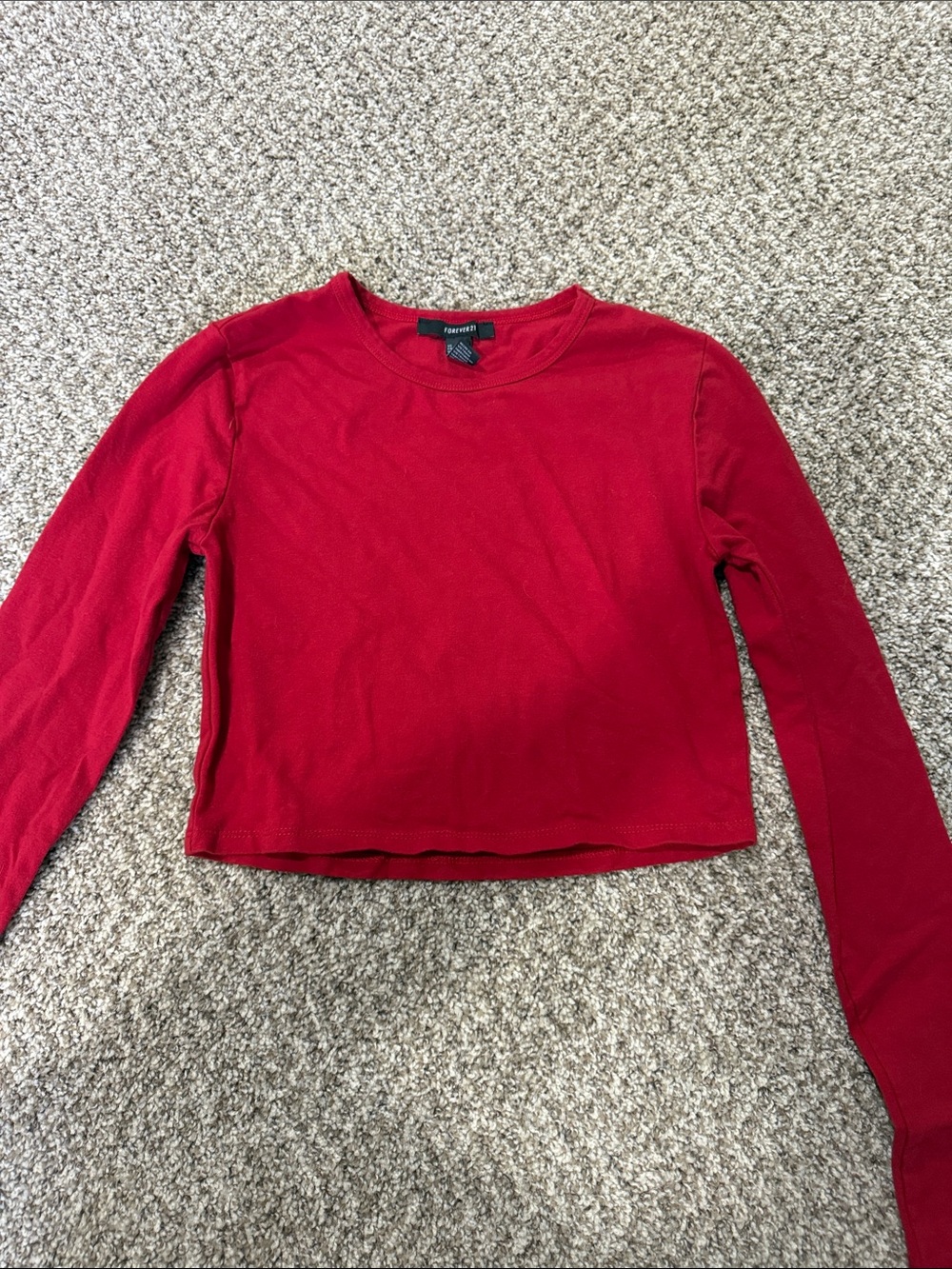 Forever 21 Bright Red Cropped Crewneck Long Sleeve